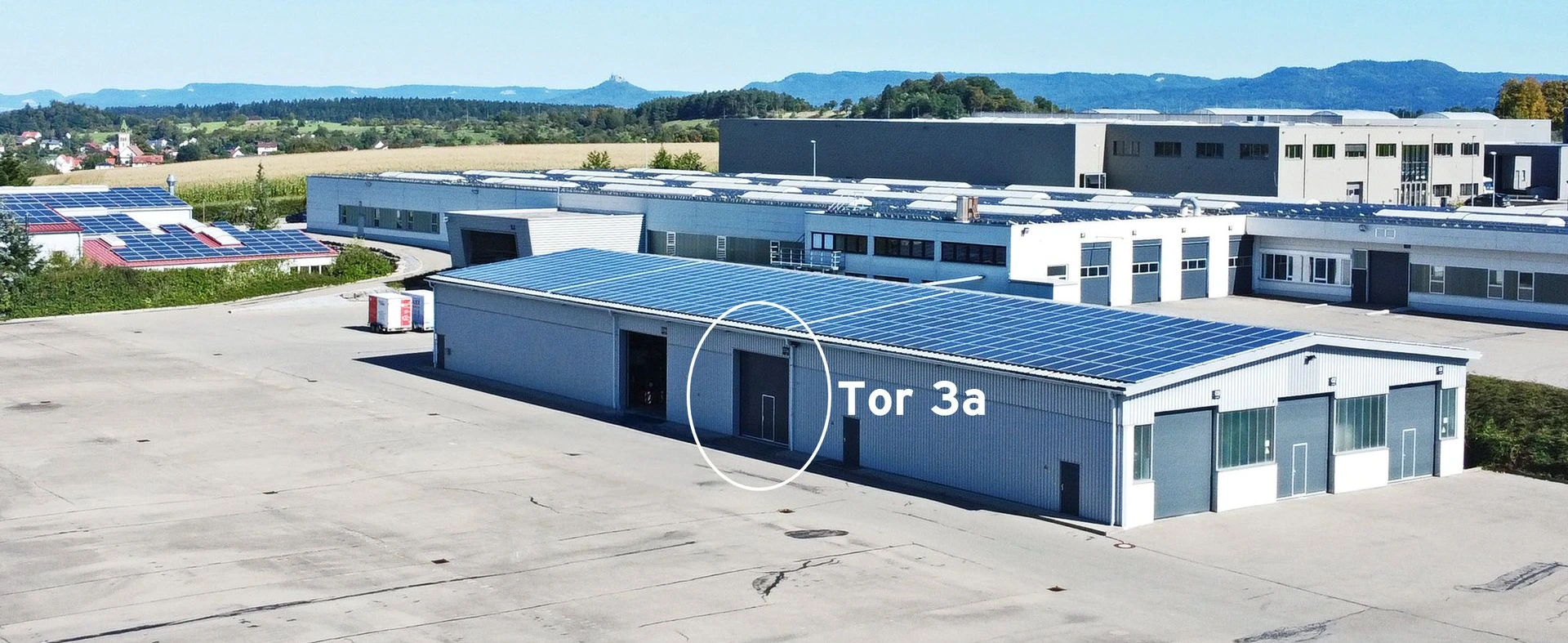 Luftbild der Lagerhalle mit 234 m² im Blütenweg 7 in 72351 Binsdorf bei Balingen (Zollernalbkreis)